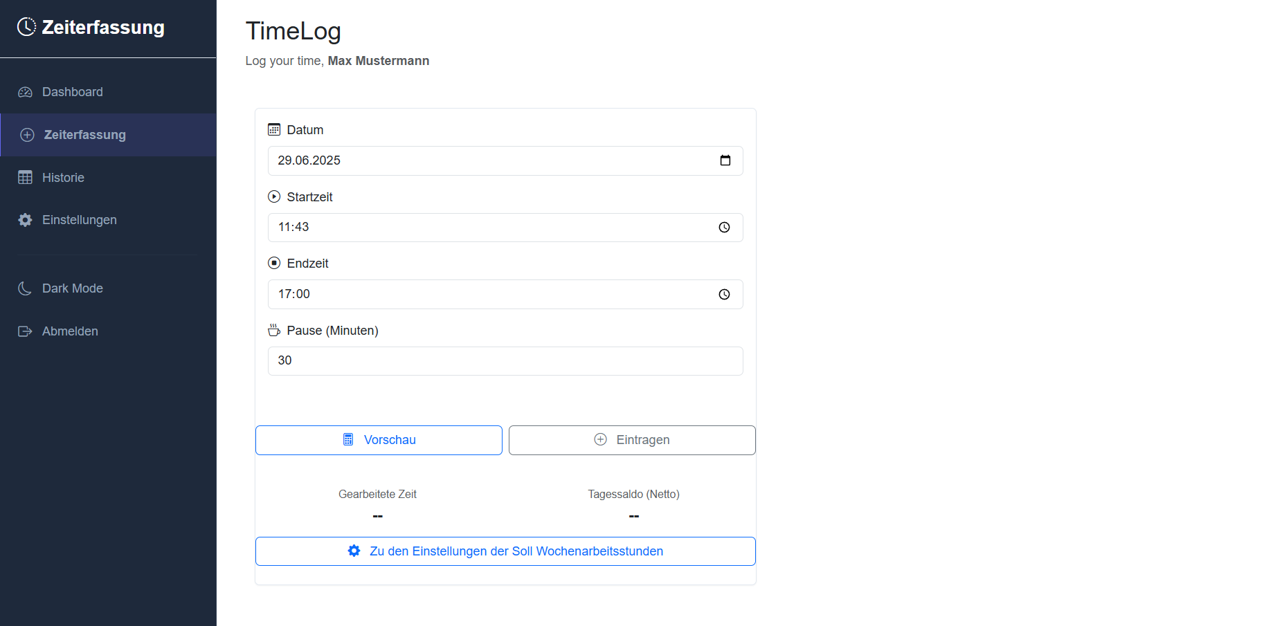 Zeiterfassung Screenshot